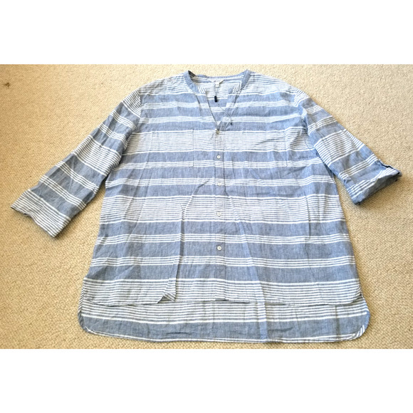 NWOT Mens Shirt-BATELA-blue/white striped linen button-up nautical-EU 46 (US 36) - Picture 1 of 5